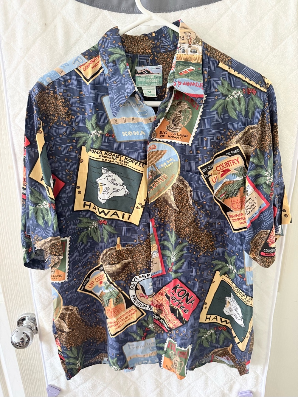 Reyn Spooner Hawaiian Shirt Kona Coffee Print Short-Sleeve Shirt - Blue